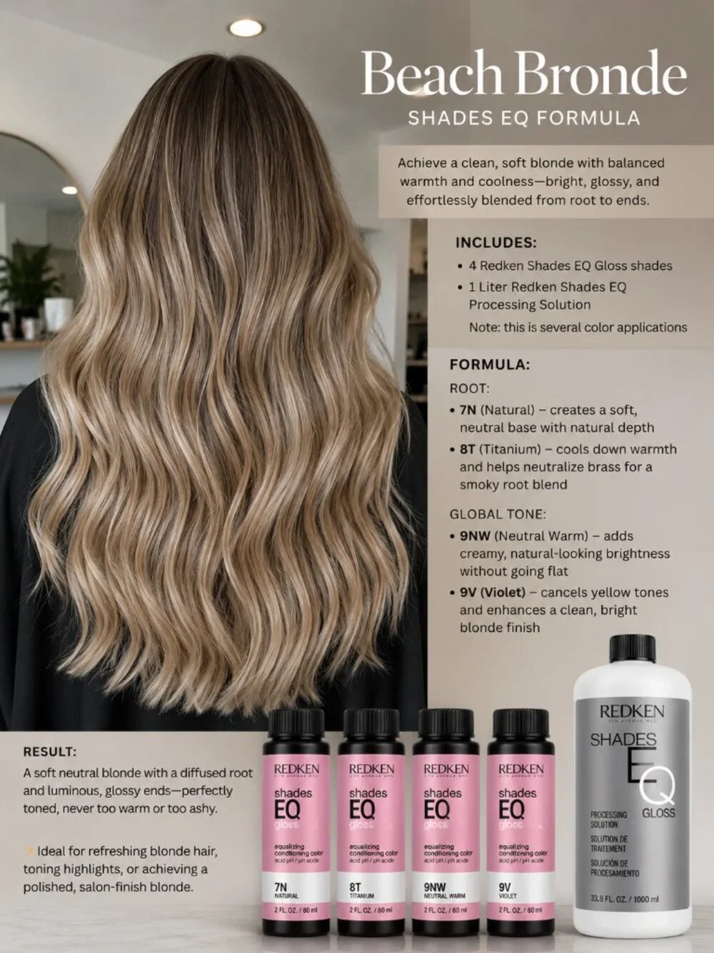 Redken Shades EQ Beach Bronde Toner Kit | 7N + 8T + 9NW + 9V + Processing Soluti